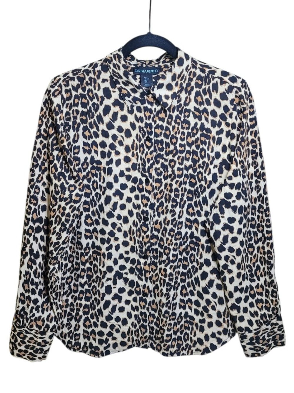 Cynthia Rowley Leopard Print Button Up Blouse Top Animal Print Large Mob Wife